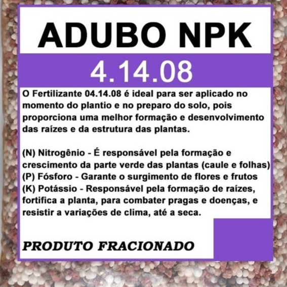 Adubo Fertilizante NPK 041408 Fracionado Hortaliç
