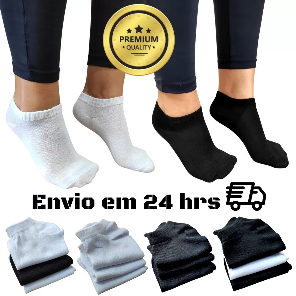 Kit 3 Meias Soquetes Cano Curto Poliester Unissex