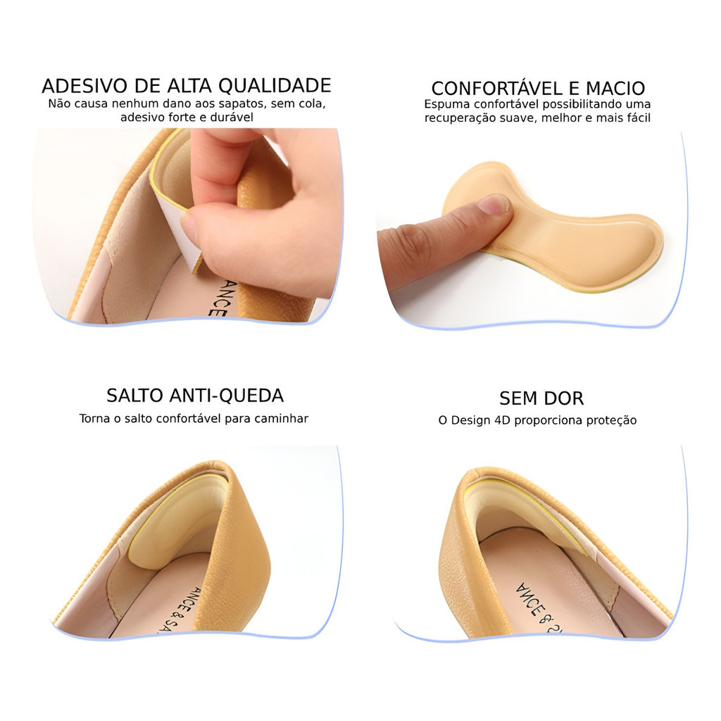 2 Pares Protetor Calcanhar Almofada Adesivo Alto Conforto Para Pés Tenis E Sapatos Nude