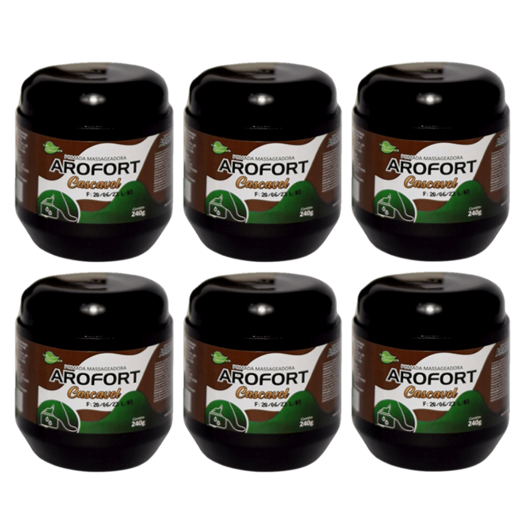 Kit com 6 – Pomada Massageadora Arofort Cascavel 240g Aroeira Cosmética – Alívio Muscular Natural