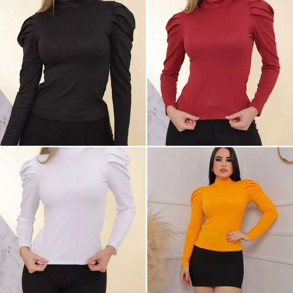 Kit 4 Blusa Gola Alta Feminina Cacharrel Manga Comprida Inverno
