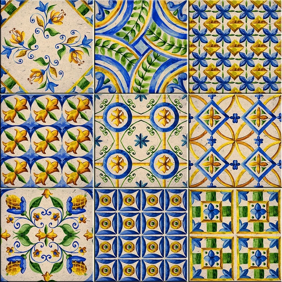 Azulejos Decorativos Florença Kit 9 Peças De 15x15cm.