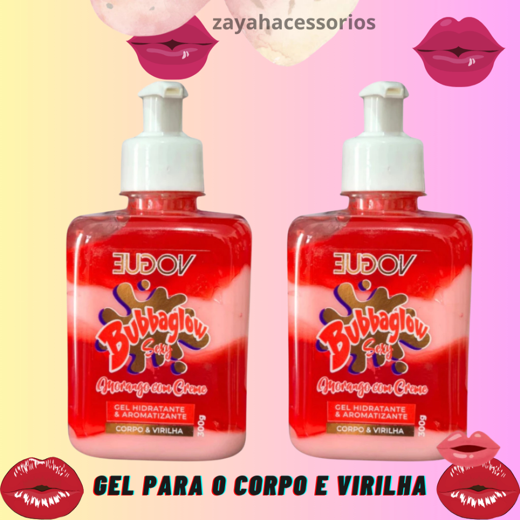 Gel hidratante Para Virilha e Corpo Sabor Morango ou Melancia Com Creme Beijável Vogue 300ml