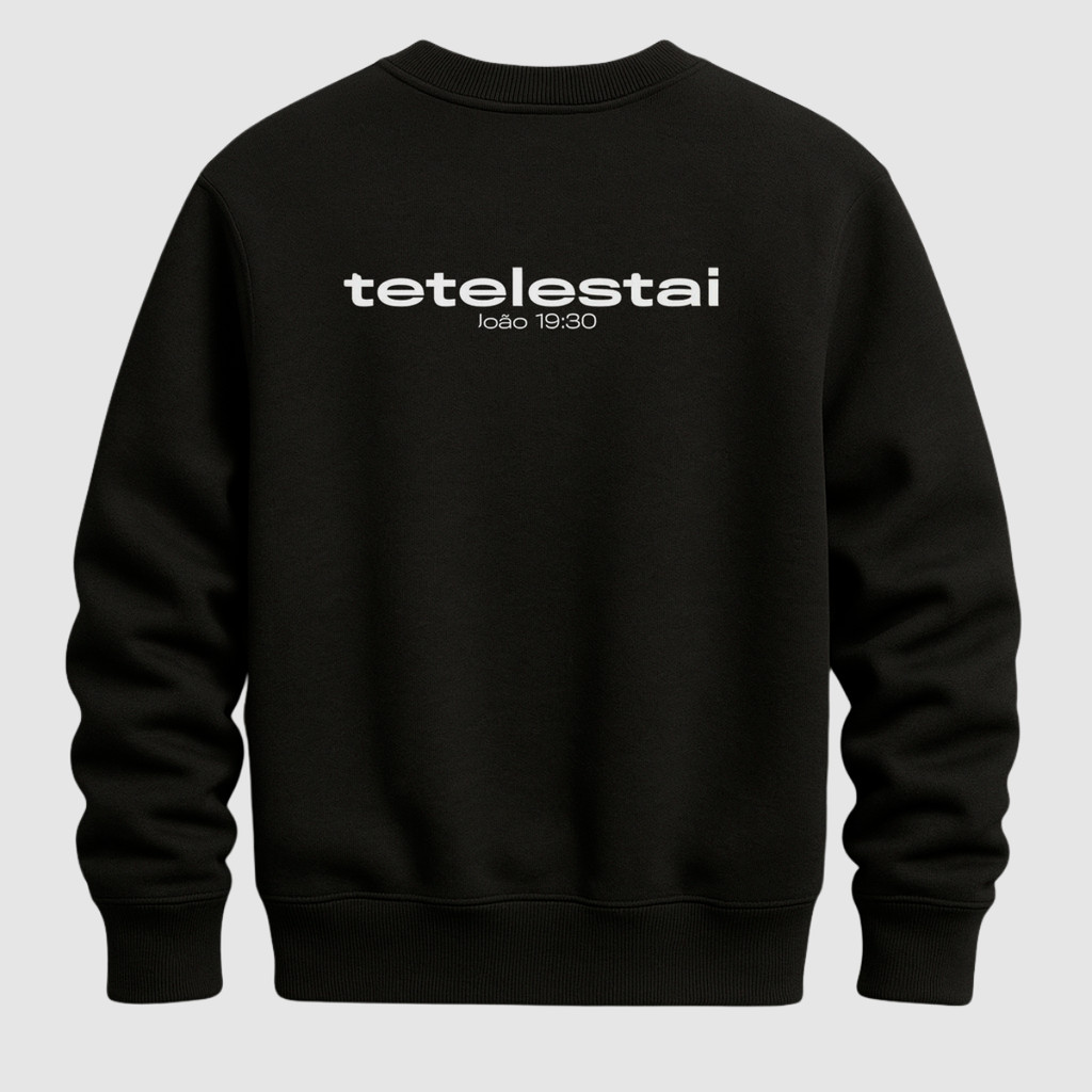 Moletom Careca Estampado Costas Estampa Cristã Algodão Streetwear Off Whte Preto Feminino e Masculin