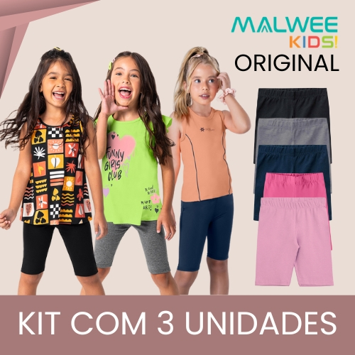 Kit 3 Bermuda Ciclista Infantil Algodão Malwee Co