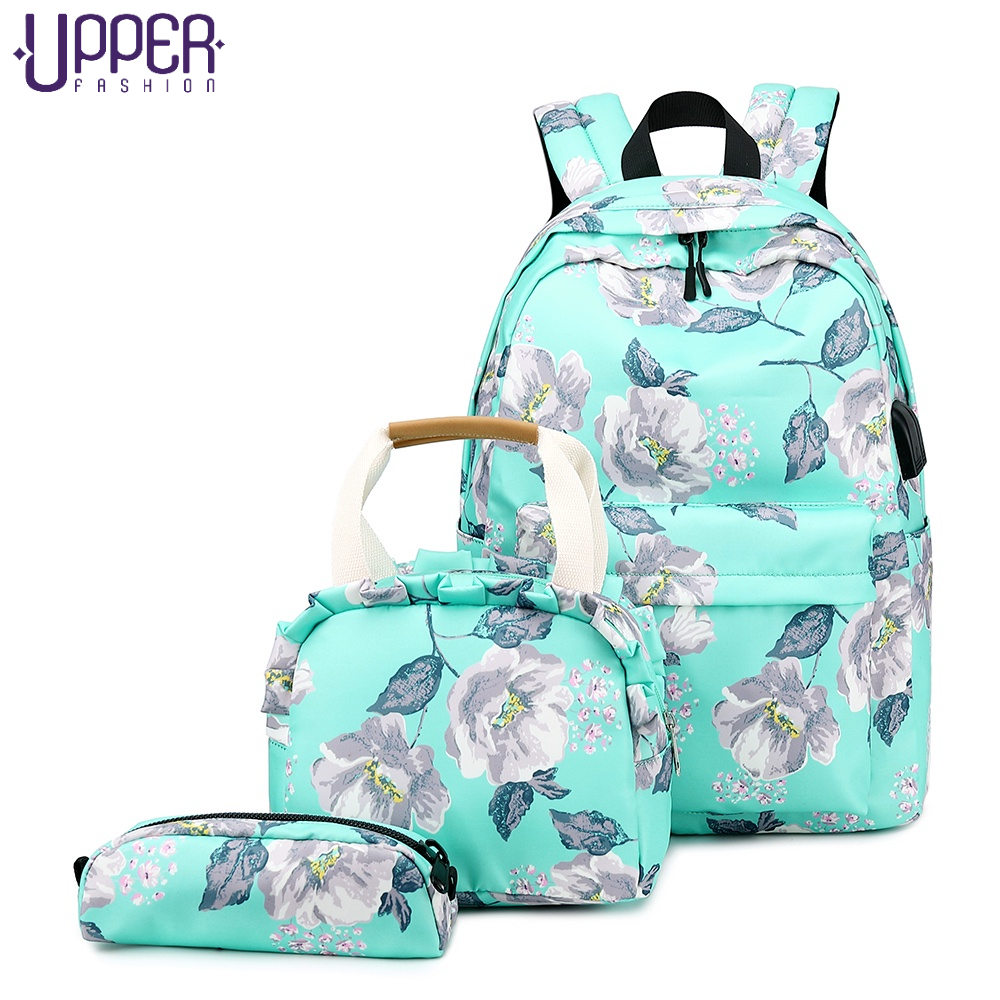 Kit Mochila Escolar Usb Notebook Bolsa Necessarie Feminina