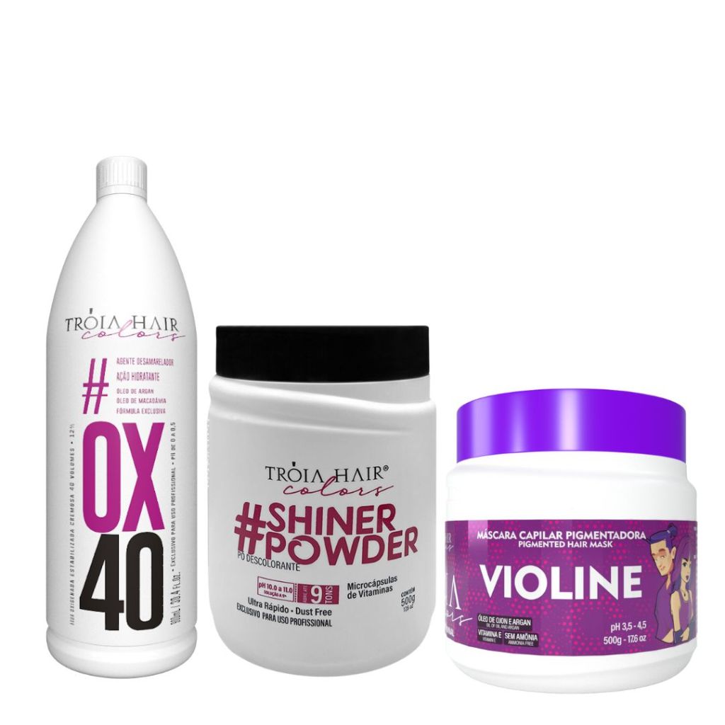 Pó Descolorante Premium 500g + OX 40 900ml + Troia Colors Violine 500g – Troia Hair