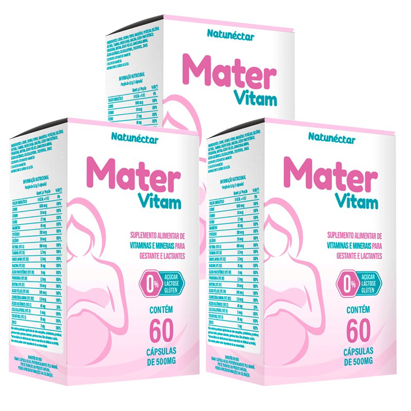 Kit 3 Mater Vitamina Para Gestantes Materna 500mg 60 Cápsulas – Natunéctar