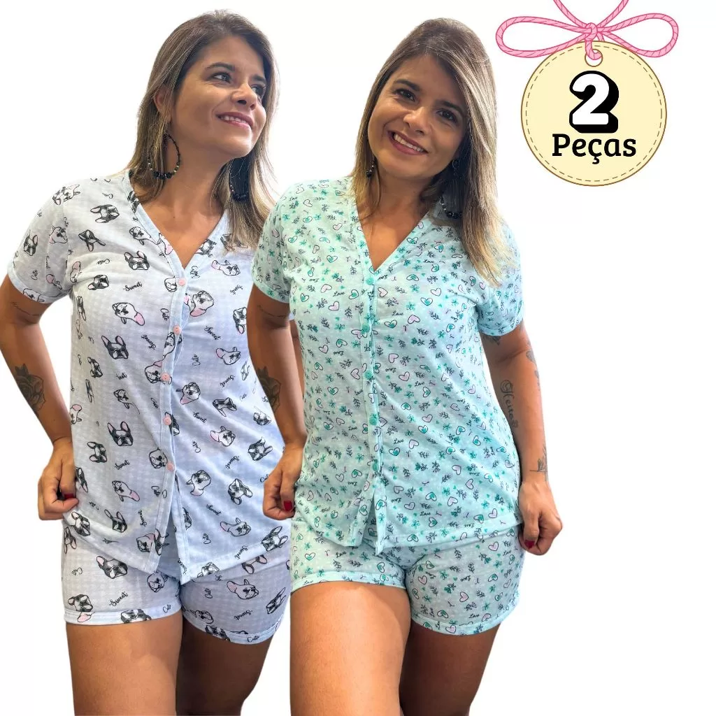 Kit 2 Pijamas Feminino Baby Doll Amamentação Blogueirinha Cirurgico