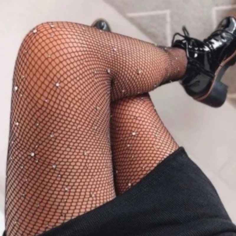 Meia Calça Arrastão com Strass Festa Balada Preta Tam único