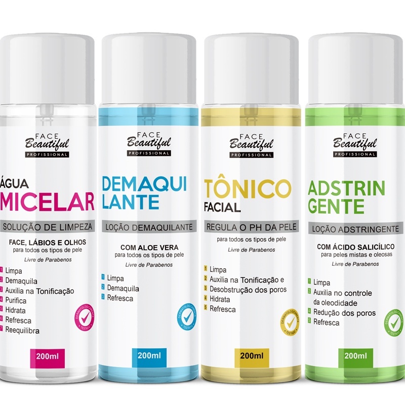 Linha de Tratamento Adstringente Demaquilante Face Beautiful 200ml Nova Embalagem
