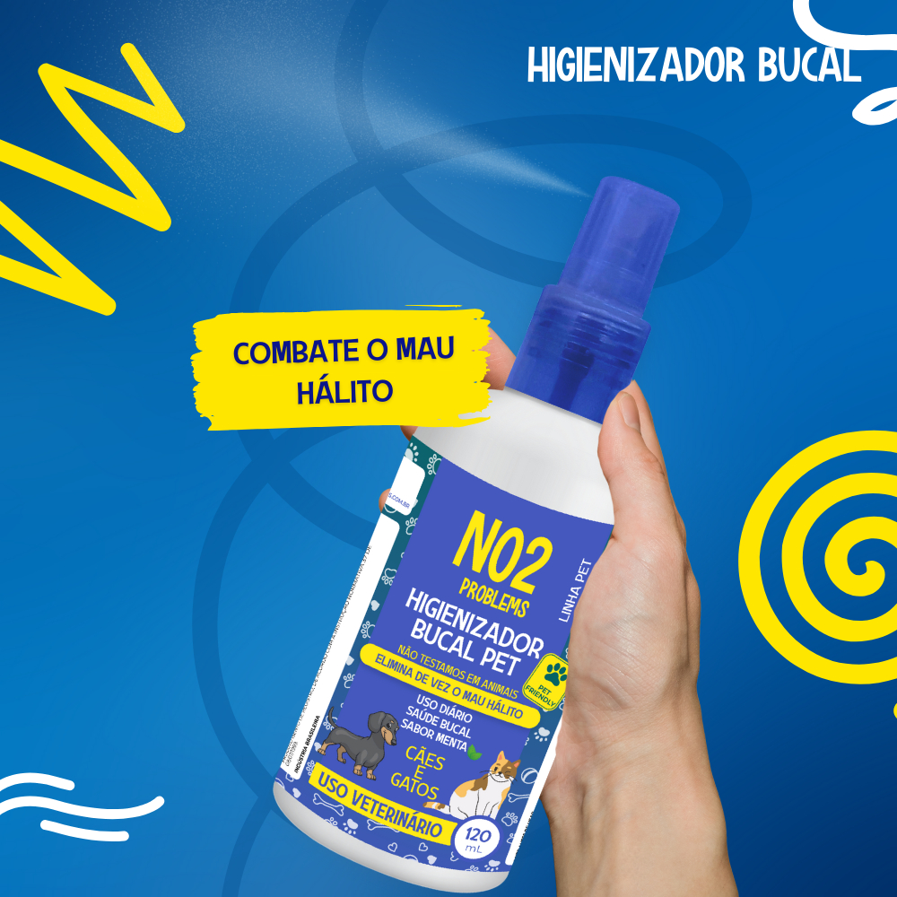 Higienizador Bucal 120mL NO2PROBLEMS Linha Pet Anti Tartaro Acaba Com Bafinho Solução Spray Petshop
