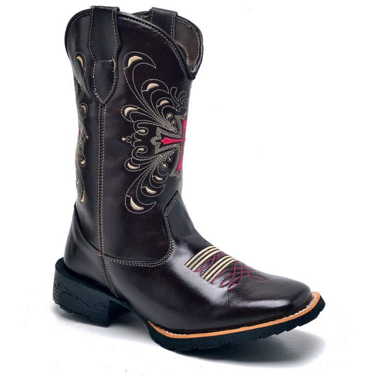 Botas Country Feminina Café Com Bordado De Cruz R