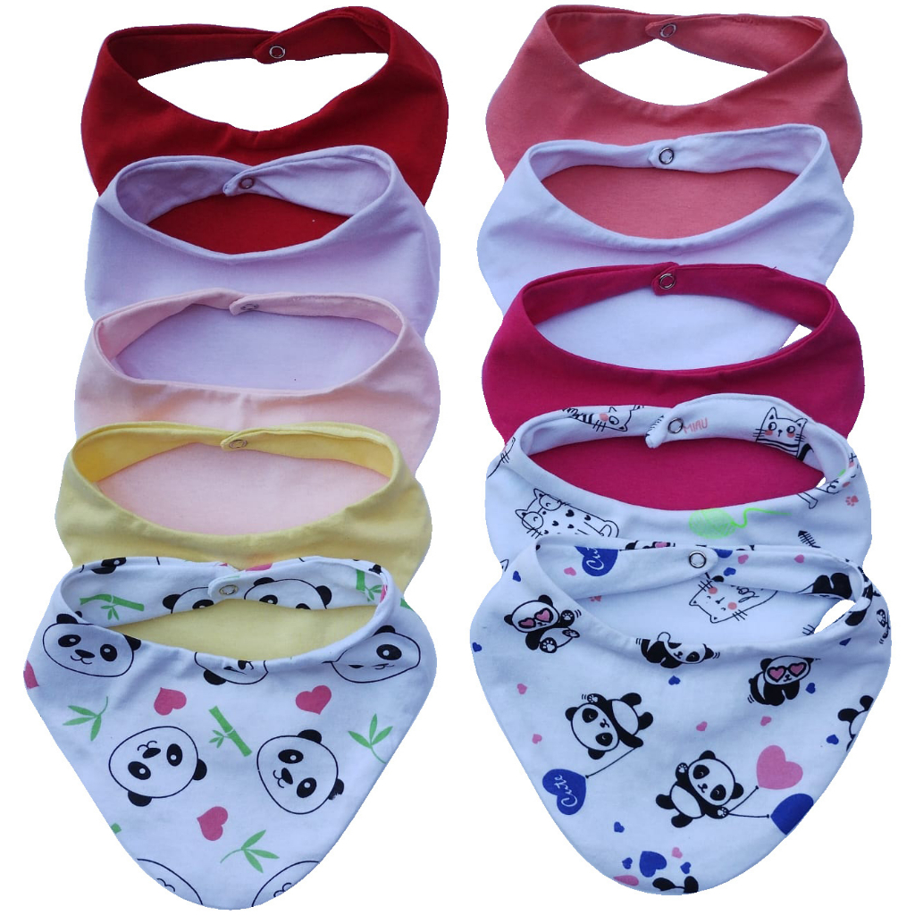Babador Bandana Para Bebê Kit 12 Botão de Fecho 100% Algodão Menino e Menina