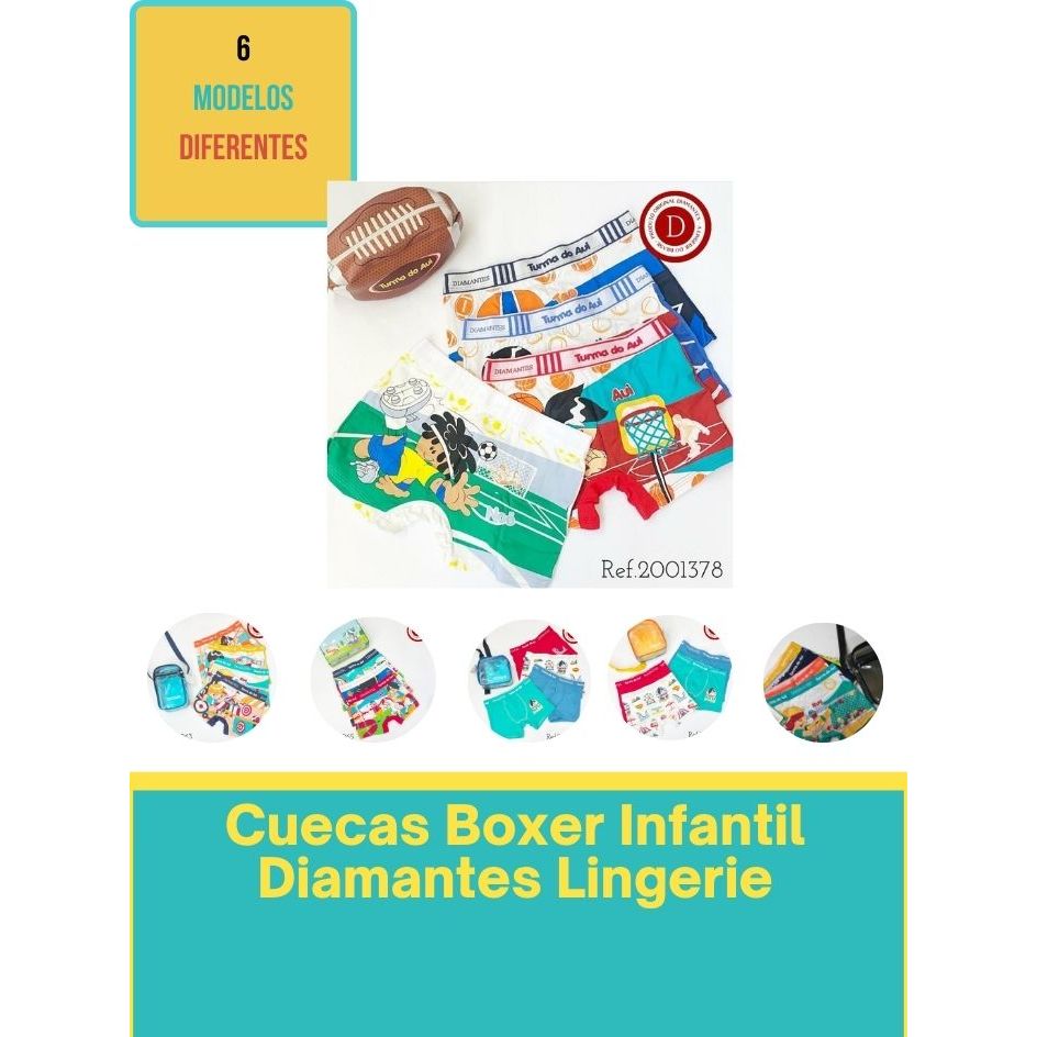 Kit 4 Cuecas Boxer Infantil Diamantes Lingerie de Alta Qualidade – Conforto e Durabilidade para o D