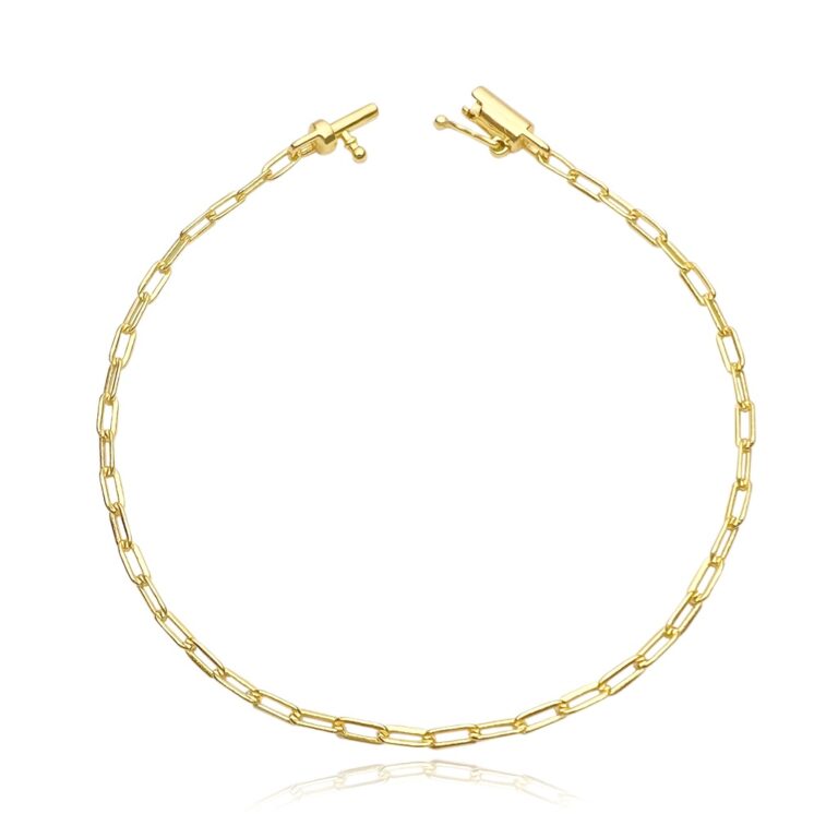 Pulseira Masculina Fina Longa 2mm Banhada a Ouro 2