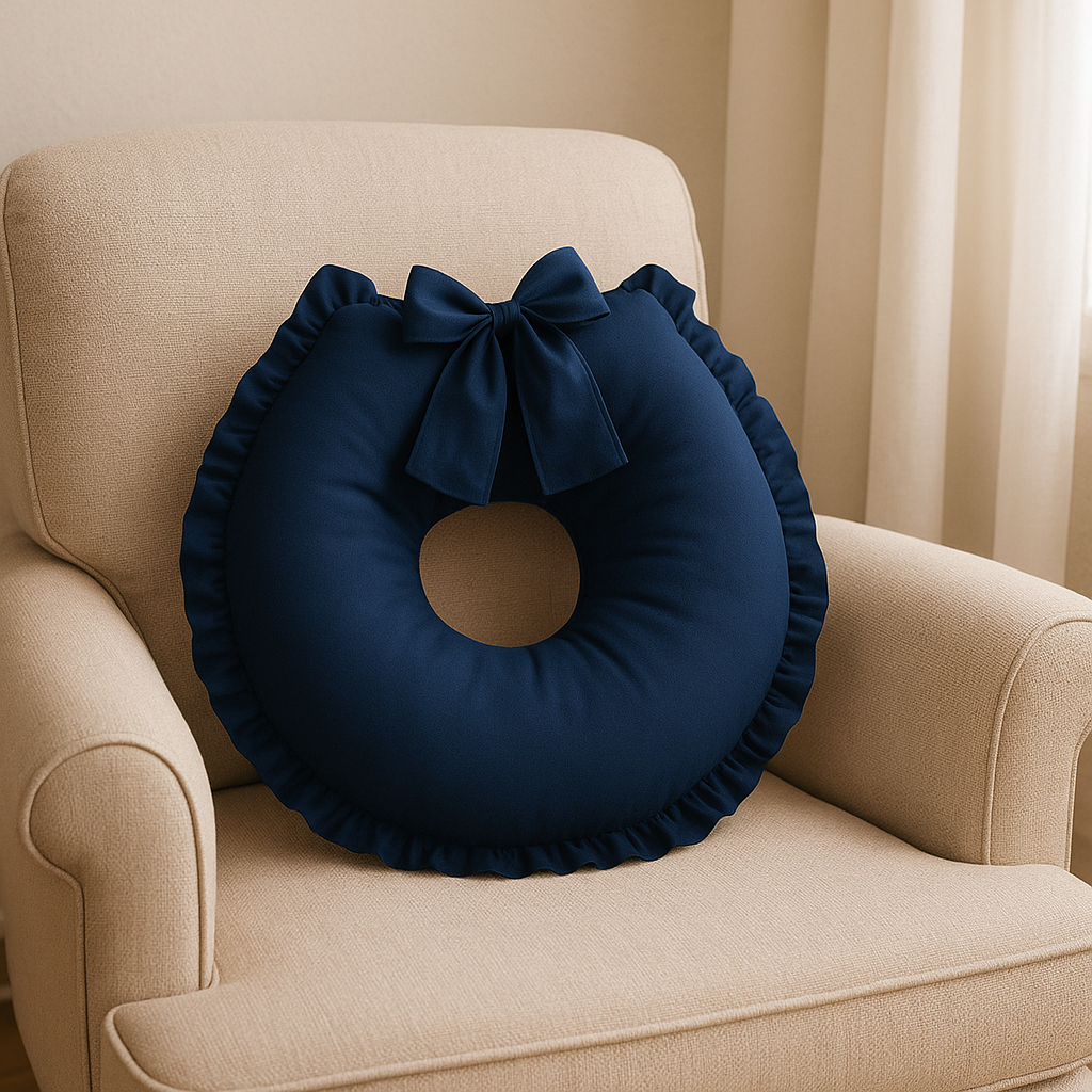 Almofada Para Amamentação Travesseiro de Amamentar Bebe Azul Marinho Lisa com Babado Zíper