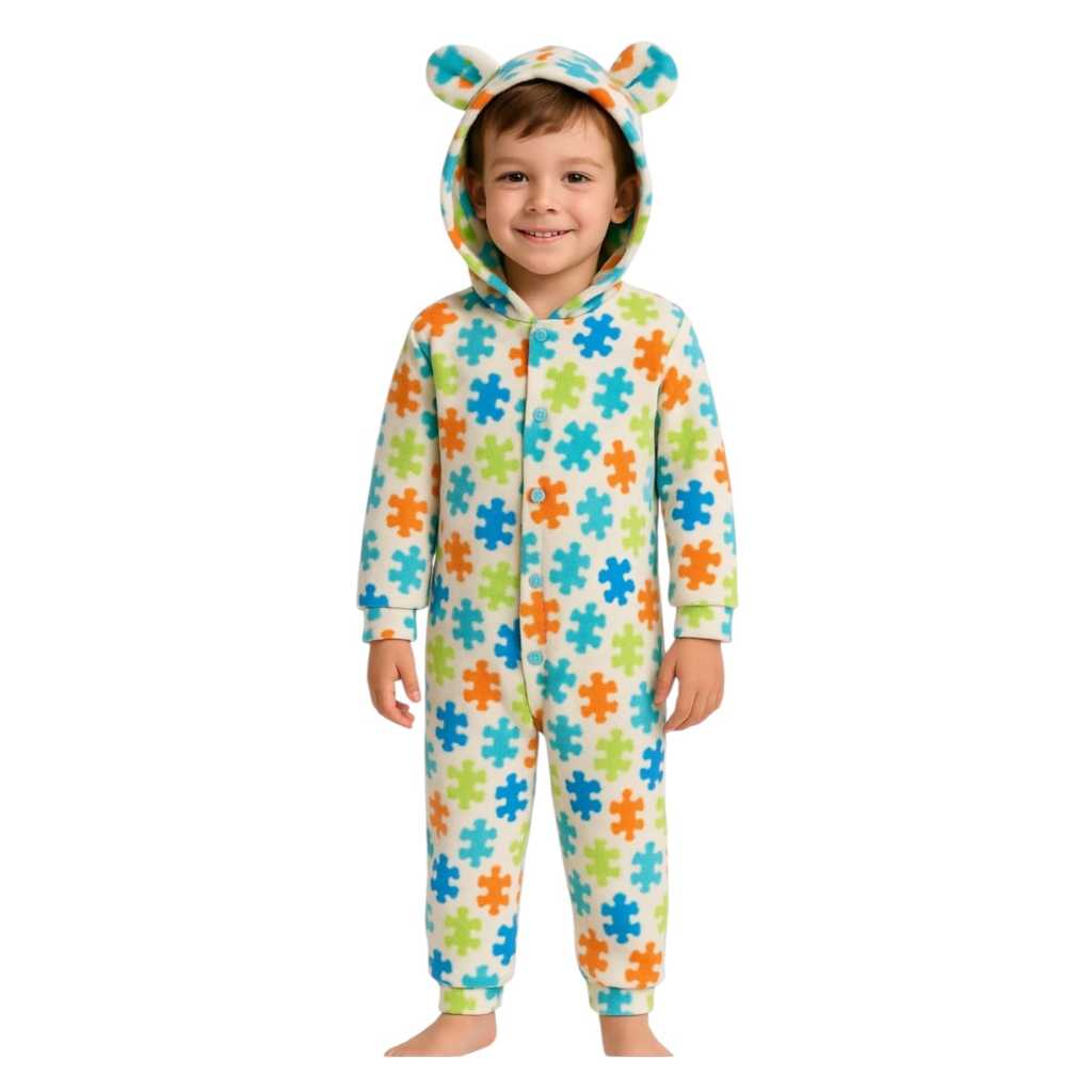 Pijama macacão infantil com capuz e orelhinhas em tecido soft tam. 8,10,12,14,16