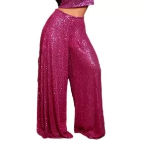 Calça Paetê Pantalona Alto Brilho Com Forro Elas