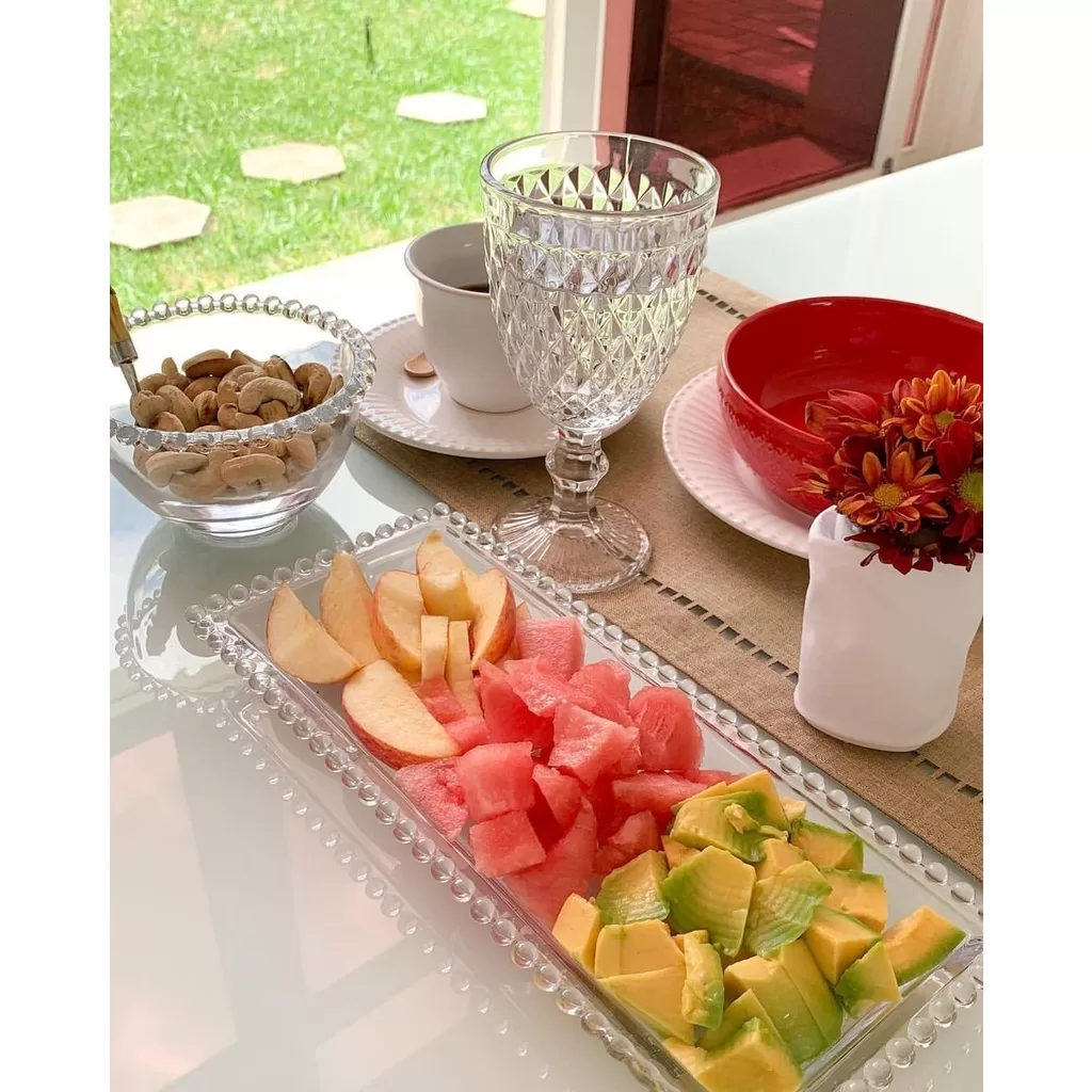 TRAVESSA RETANGULAR DE CRISTAL Bolinha Wolff- 30X13X3CM