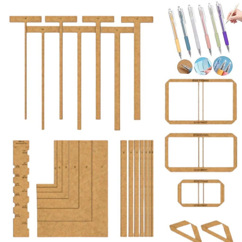 kit Gabarito e Caneta de Corte Encadernação Cartonagem Post It Esquadro Wire-O Mdf