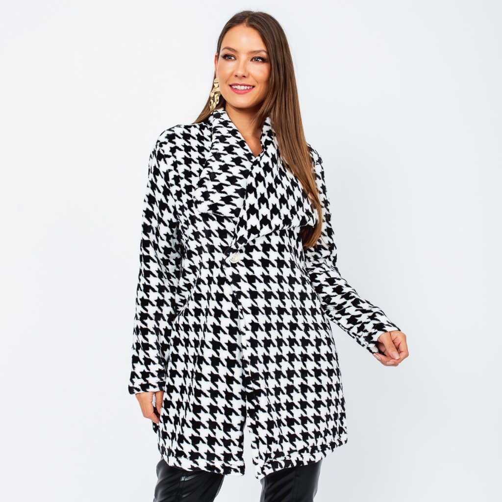 Casaco Feminino Longo Teddy Inverno Grosso com Botões Moda Atoalhada Estilo Longo Elegante