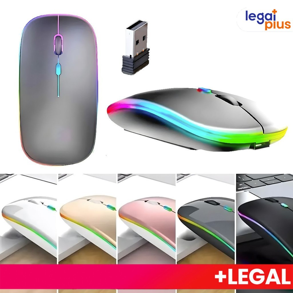 Mouse Sem Fio Recarregável Led RGB Clique Silencioso 2.4 Ghz Ergonômico Gamer Home Office