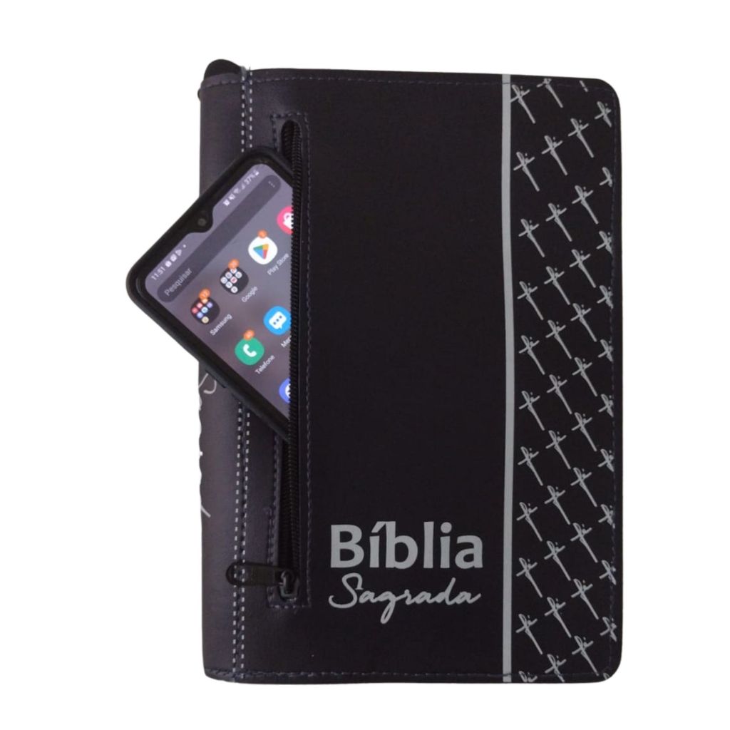 Capa para Bíblia Média com Zíper e Bolso Externo Porta Celular | N.11