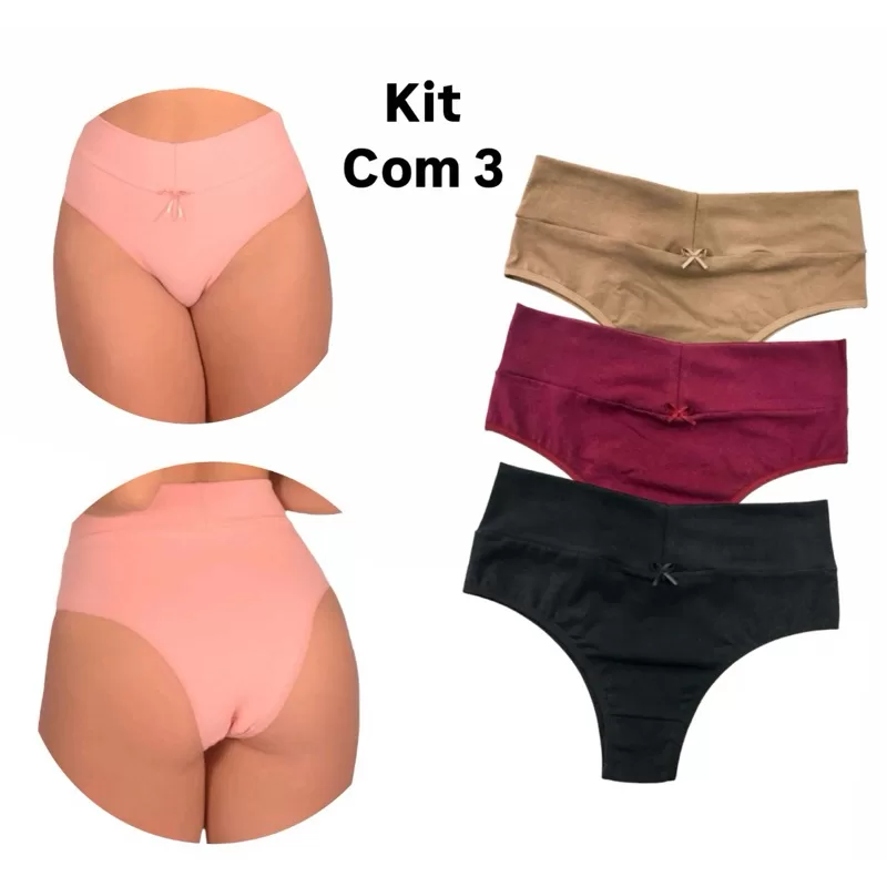 Kit 3 calcinhas algodão cos alto duplo parto maternidade coton promoção