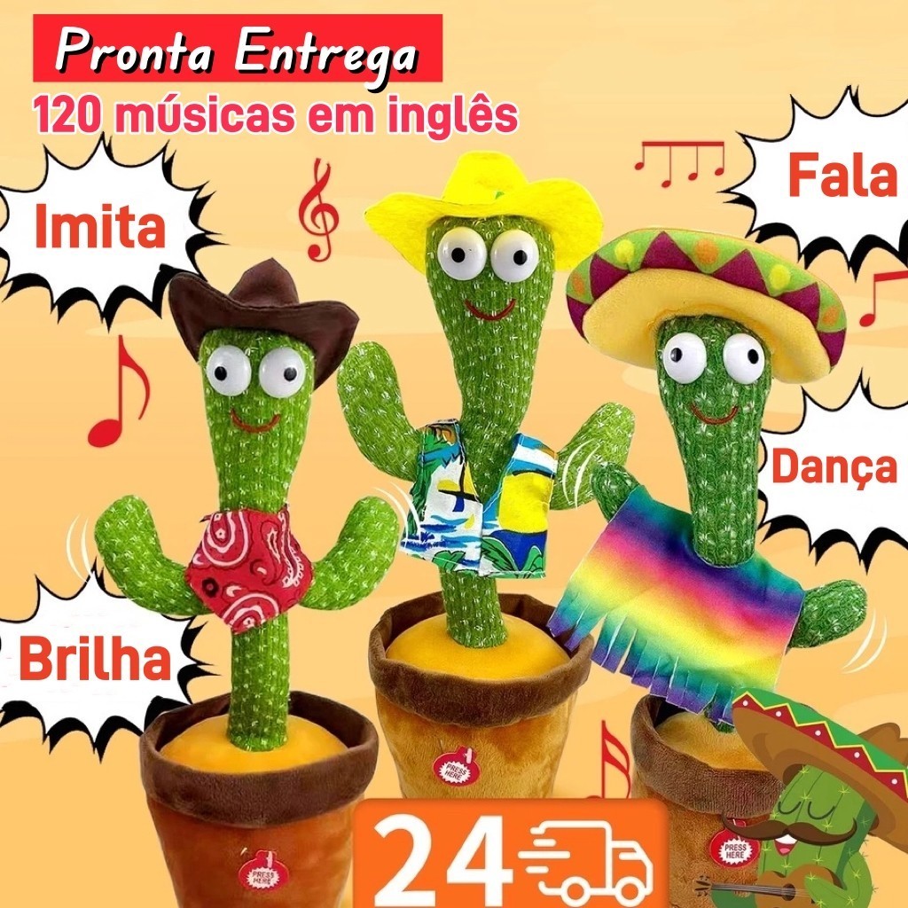 Cacto Dançante Falante Interativo – Imita Músicas, Repete Falas  Brinquedo para Bebês e Crianças