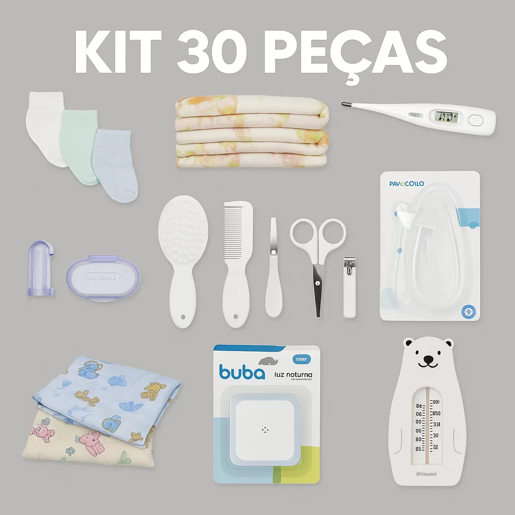 Kit Higiene Bebê Completo 30 Peças Pimpolho | Enxoval Neutro Recém-Nascido