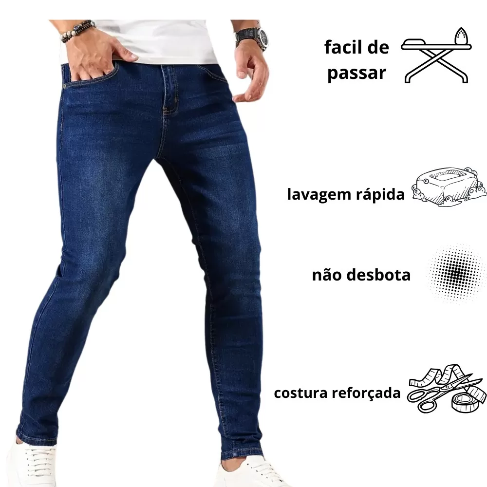 Calça jeans masculina escura skinny  básica estica muito elastano frete grátis NF