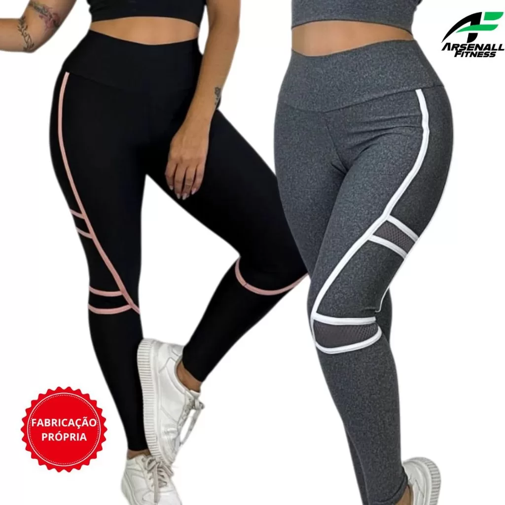 Calça Legging feminina Crossfit Academia Corrida Fitness Detalhe em cores e recorte