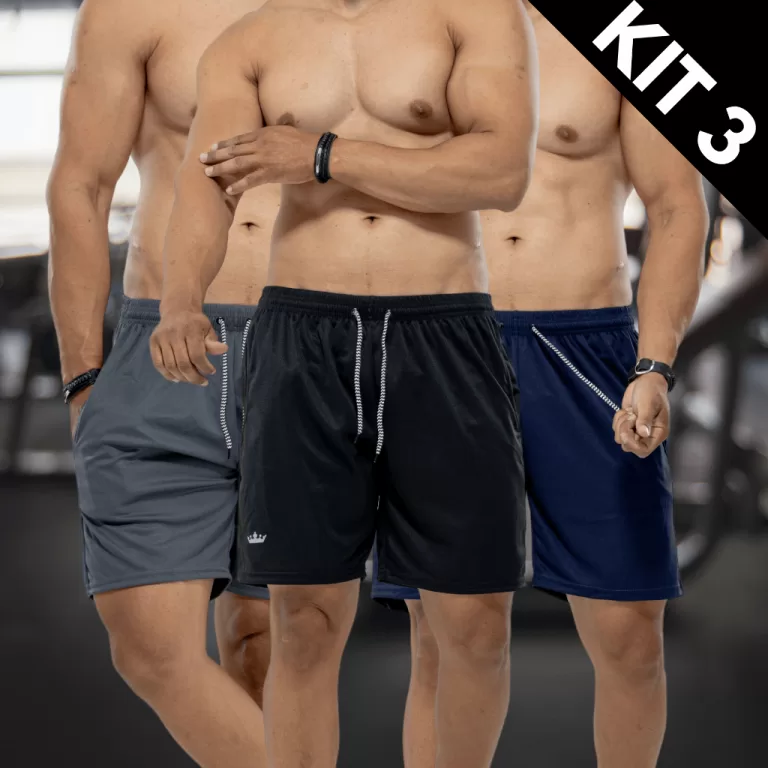 Bermuda Masculina Academia Short  Kit 3 Praia Trei
