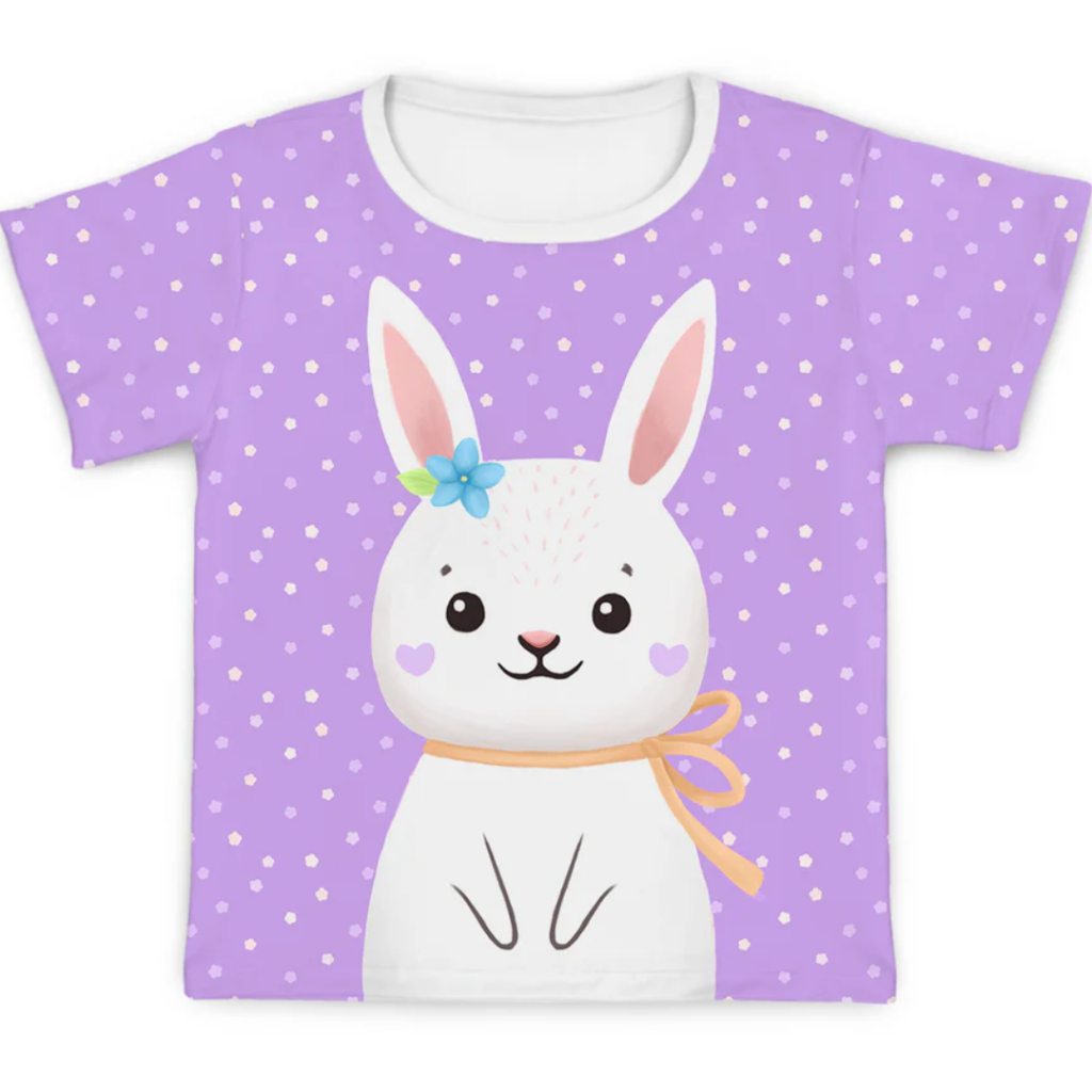 Camiseta Infantil Coelho Da Páscoa Para Meninas Estampada Confortável