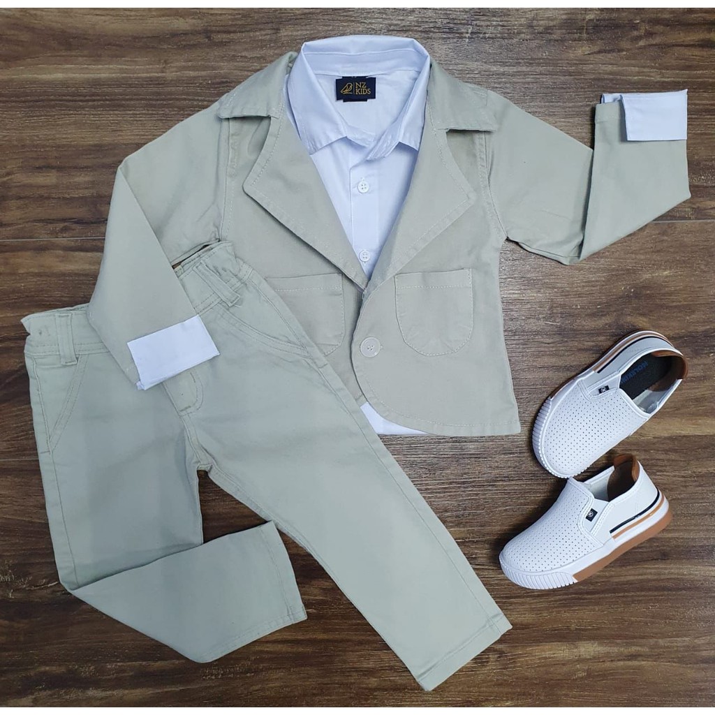 Blazer Nude com Camisa Branca e Calça Nude Infantil – Roupa Batizado