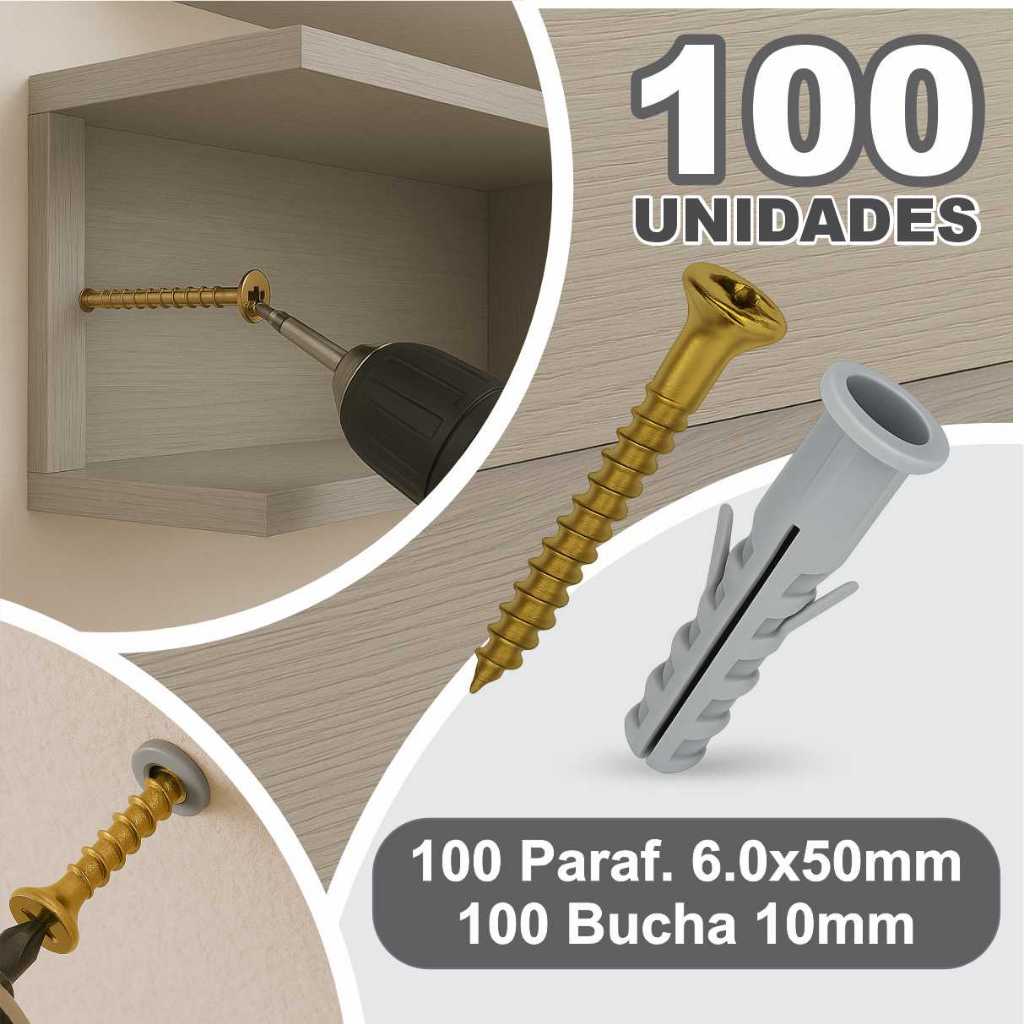 Kit Parafuso Philips 6,0 X 50mm + Bucha 10mm C/ Anel 100un