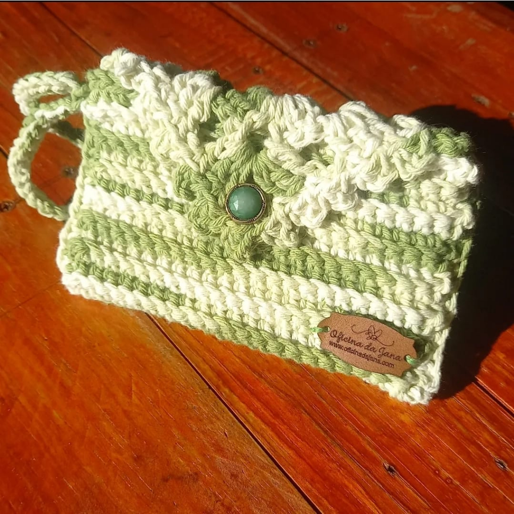 Bolsa Necessaire Carteira Porta Cartões Moedas Crochê Colorida Mesclada Crochet Moda Feminina
