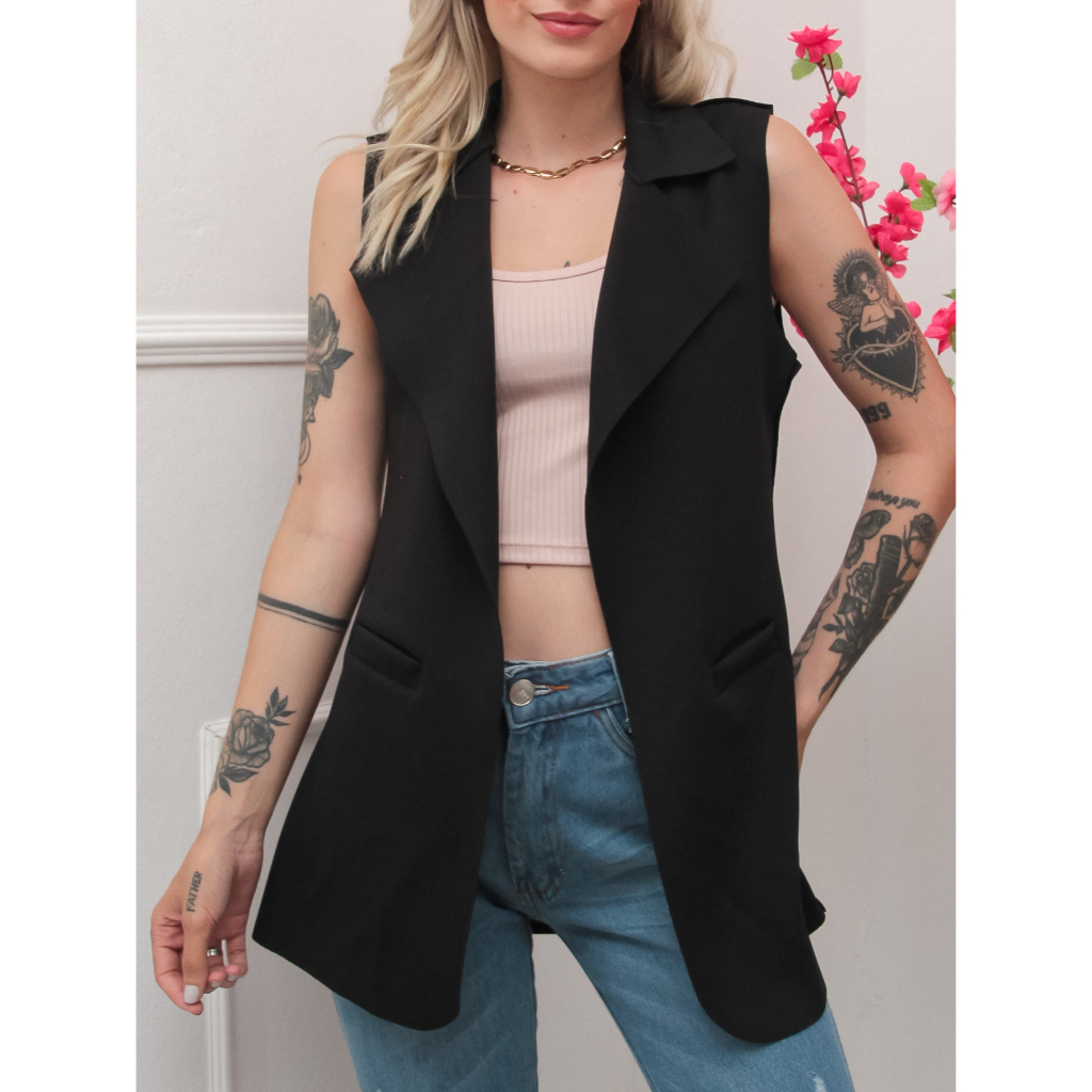 OitoW Max Colete Feminina em Tecido de Alfaiataria Social Longa Neoprene com Elastano