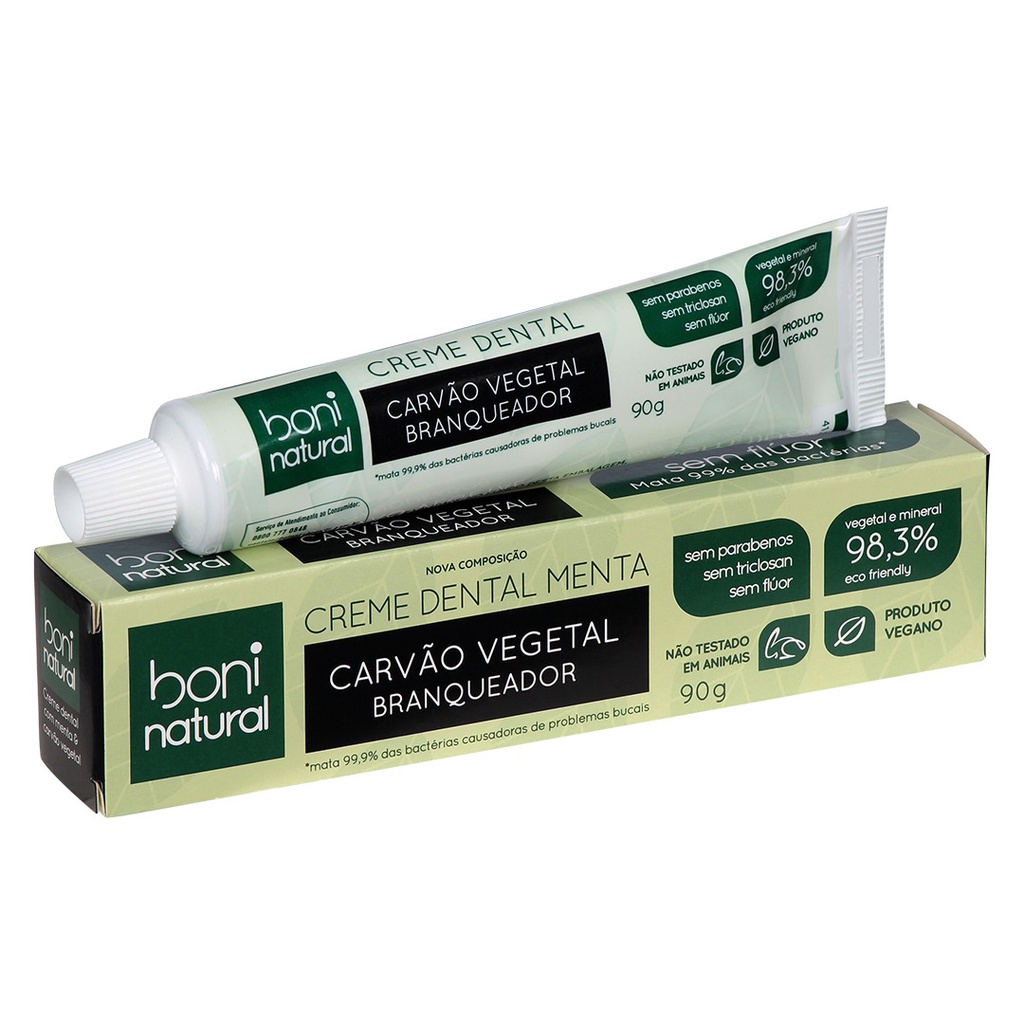 Creme Dental Boni Natural Menta e Carvão Vegetal 90g