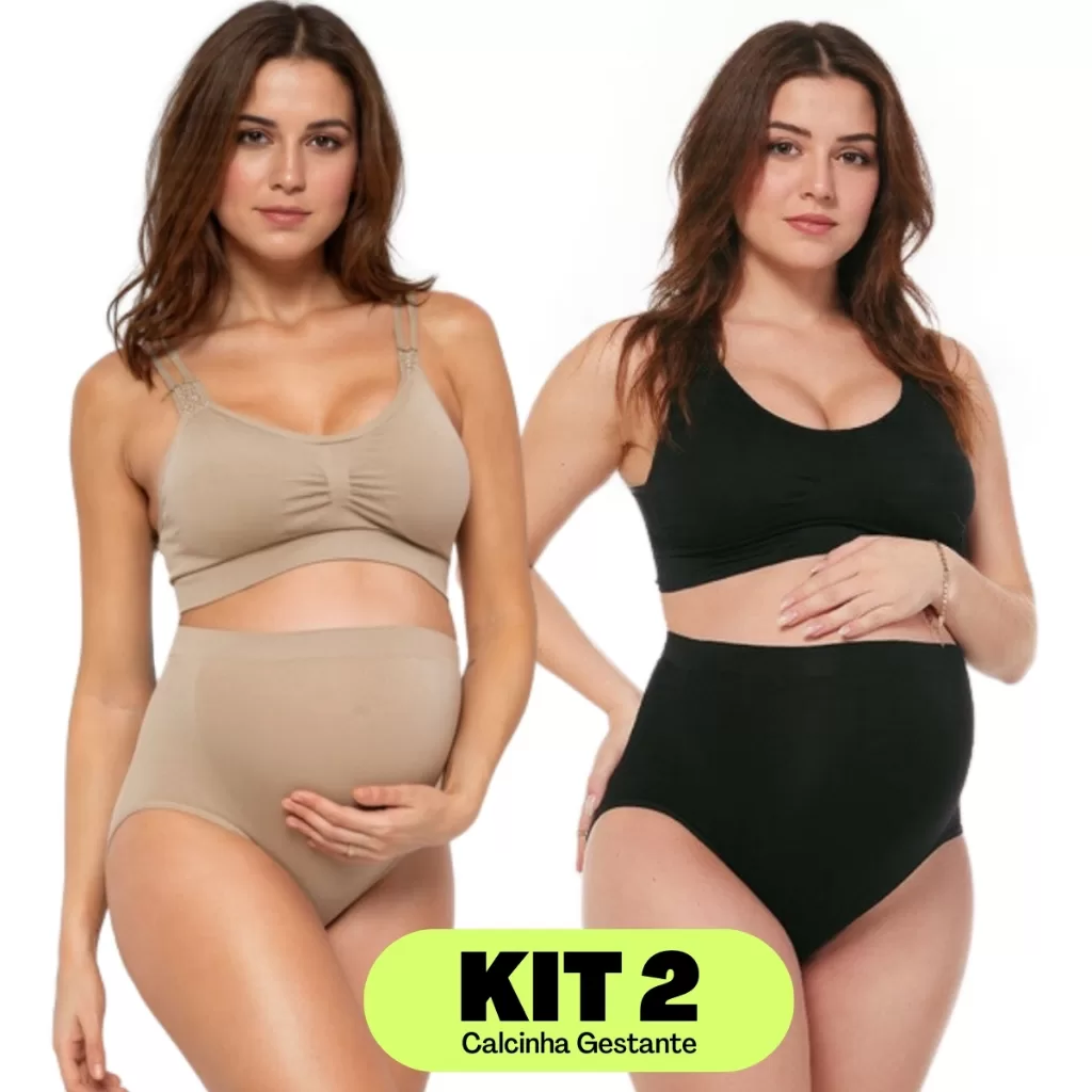 Kit 2 – Calcinha De Cintura Alta Gestante Formato Anatômico Maternidade