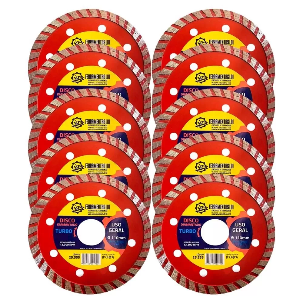 Kit 10 Disco Diamantado Turbo 4 Polegadas 110mm Furo 22,23mm