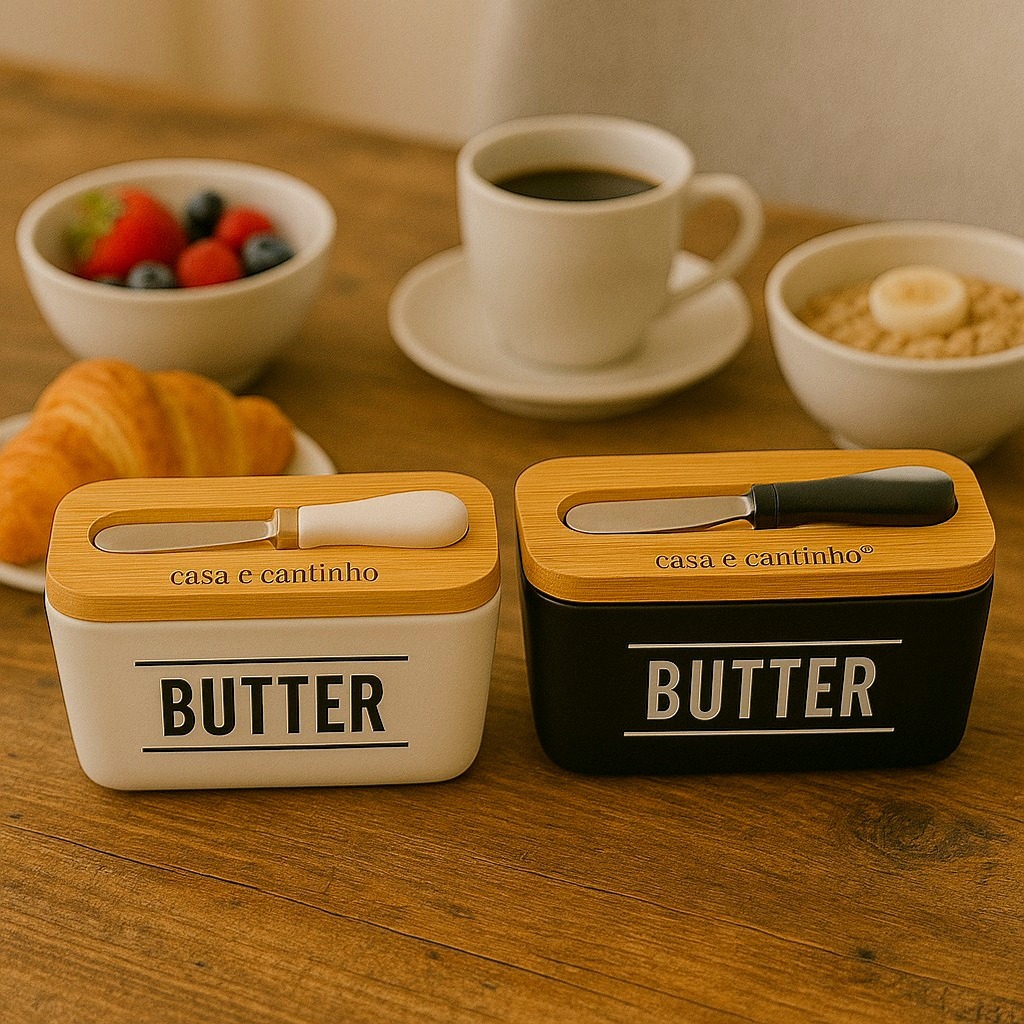 Manteigueira Porta Manteiga de Bambu e Tampa Acrílico Cristal para Frios Queijo Multiuso