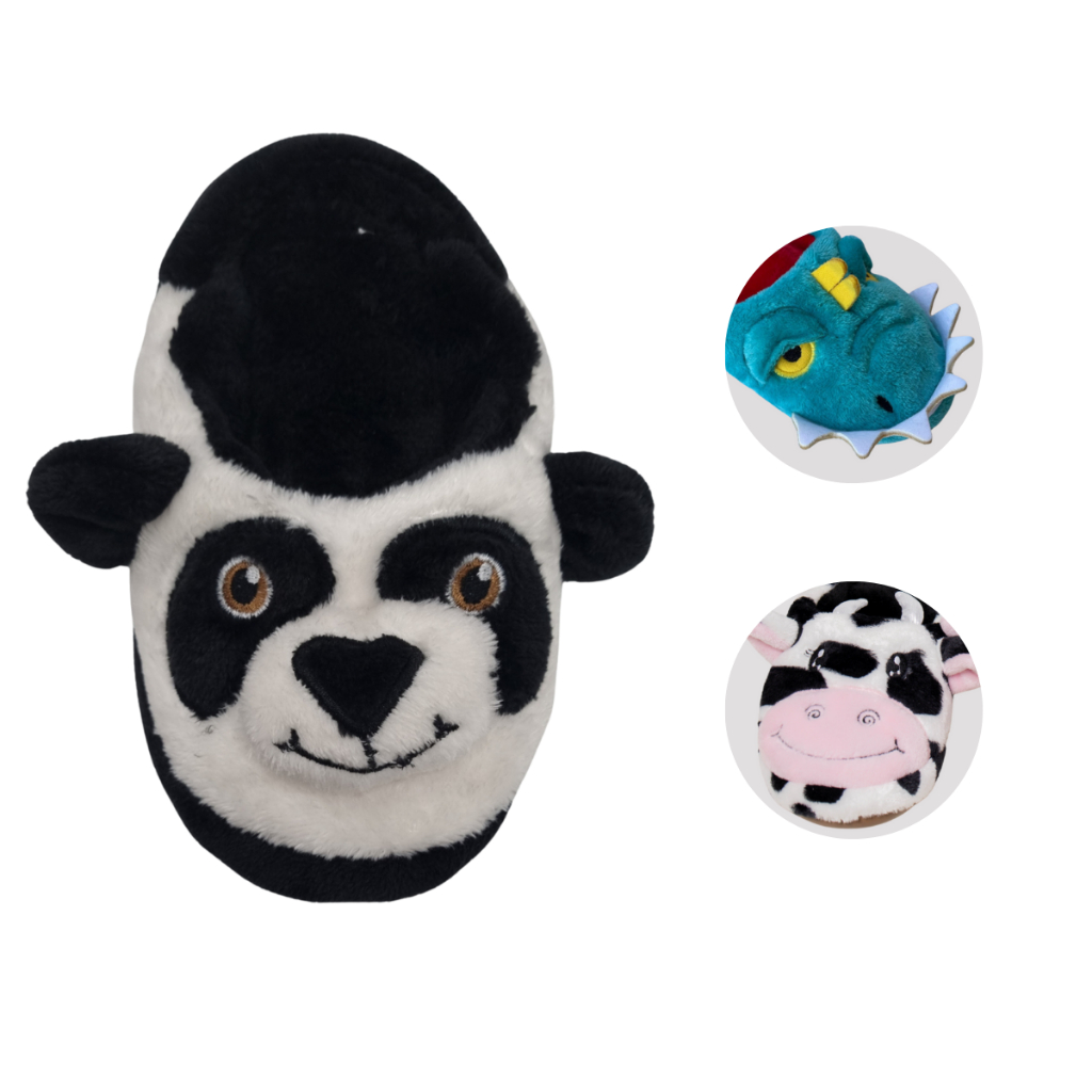 Pantufas Quentinhas de Fleece Panda Dinossauro Vaquinha