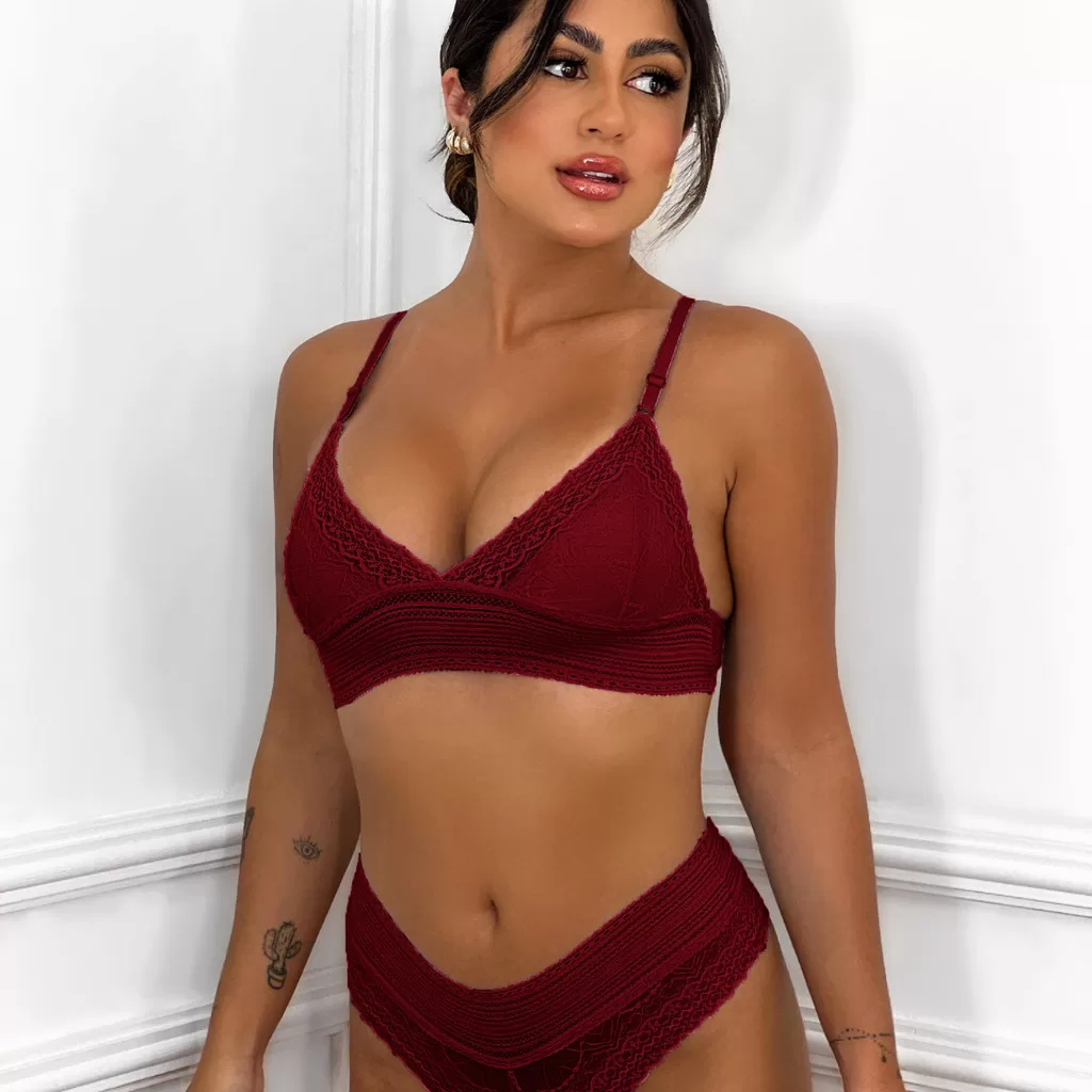 Kit 2 Conjunto Lingerie Sexy Feminino com forro Renda S/ Bojo