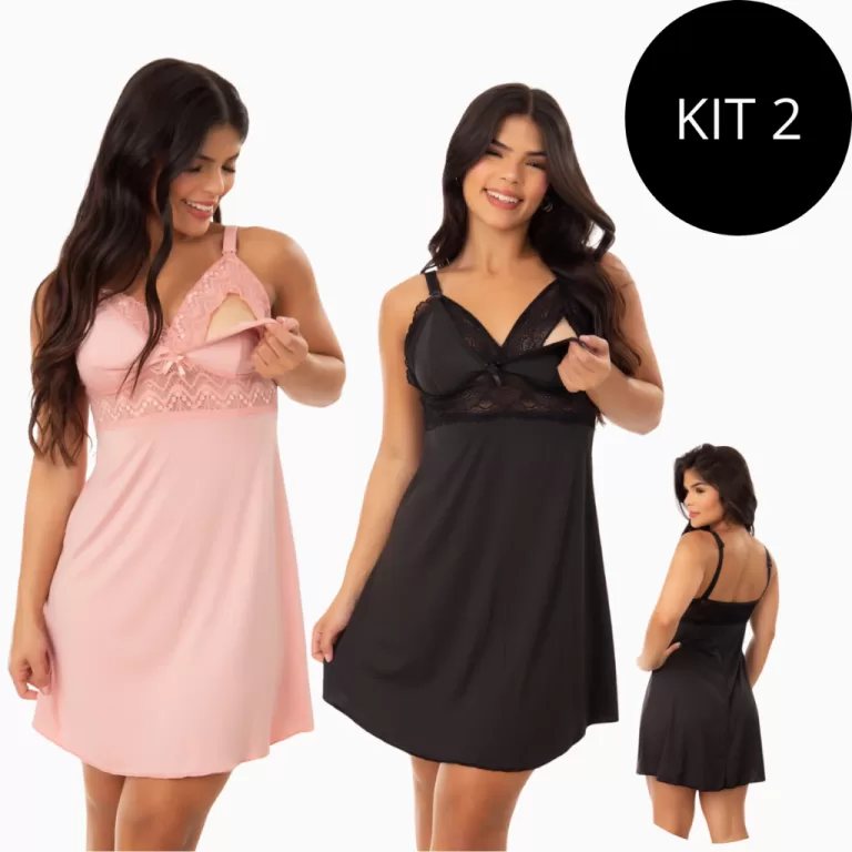 Kit 2 Camisola de Amamentação Sem Bojo e com Ren