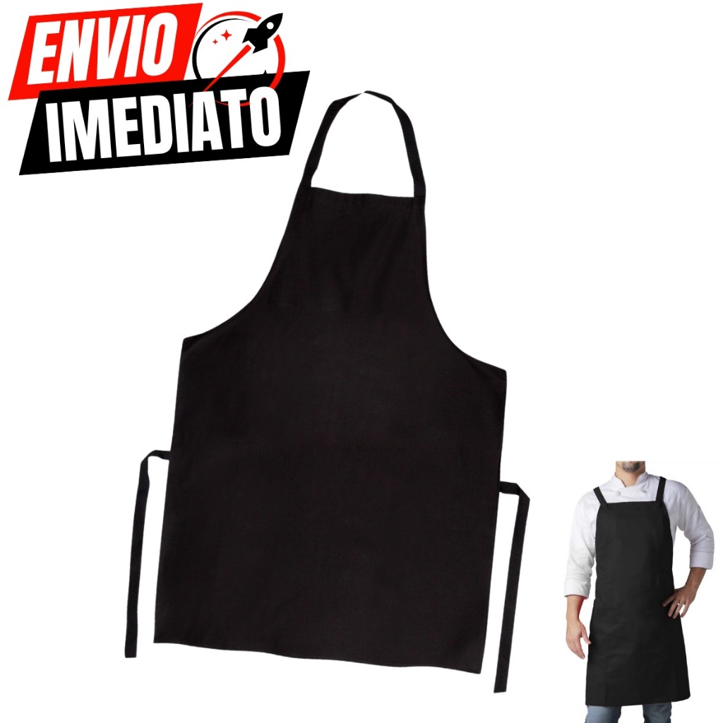 Avental De Oxford Preto Engate Rápido Garçom Cozinha Açougueiro Churrasqueiro Peixaria