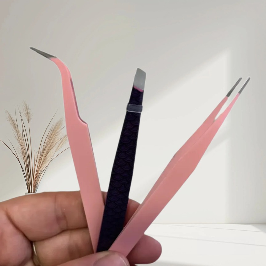 Pinças para Extensão e Alongamento de Cílios 3 Pinça Reta, Curvada e de Precisão – Profissional