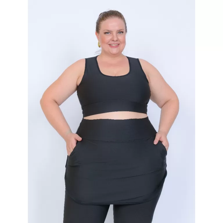Conjunto Plus Size Moda Fitness  Calça Saia Com B