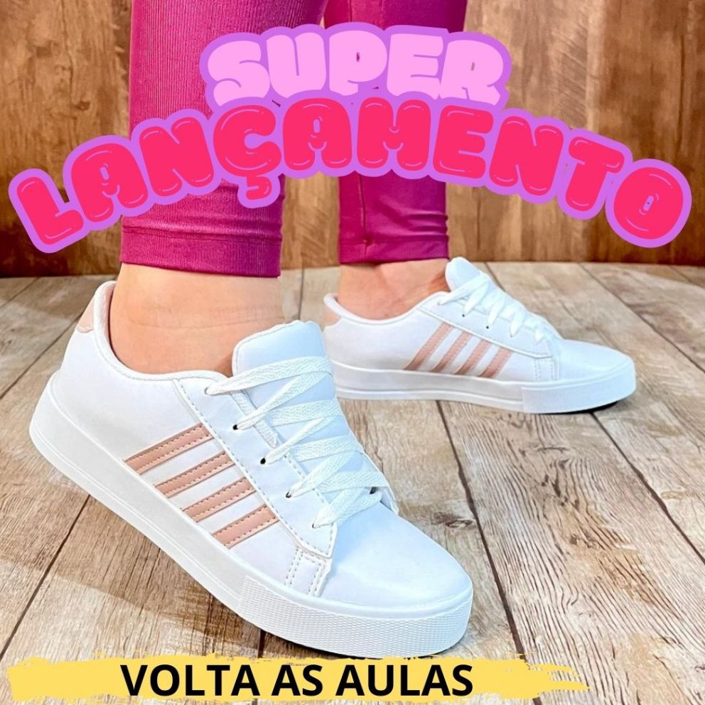 Tênis Feminino Casual Cano Baixo Listras Sapatênis Femenino Super Leve Confortável Academia